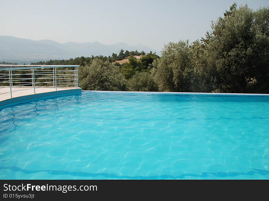 Landscape by swimming pool on mountain