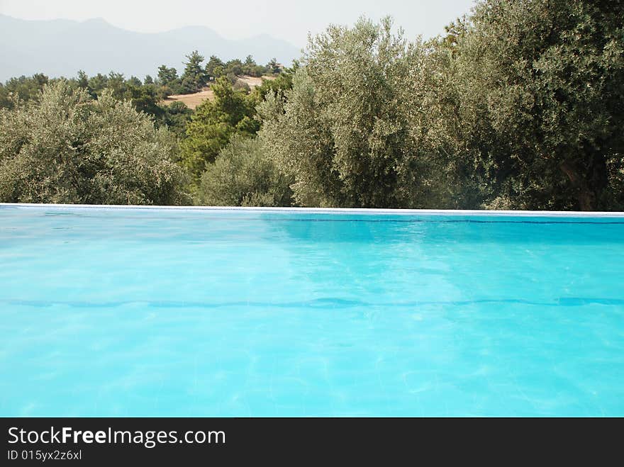 Landscape by swimming pool on mountain