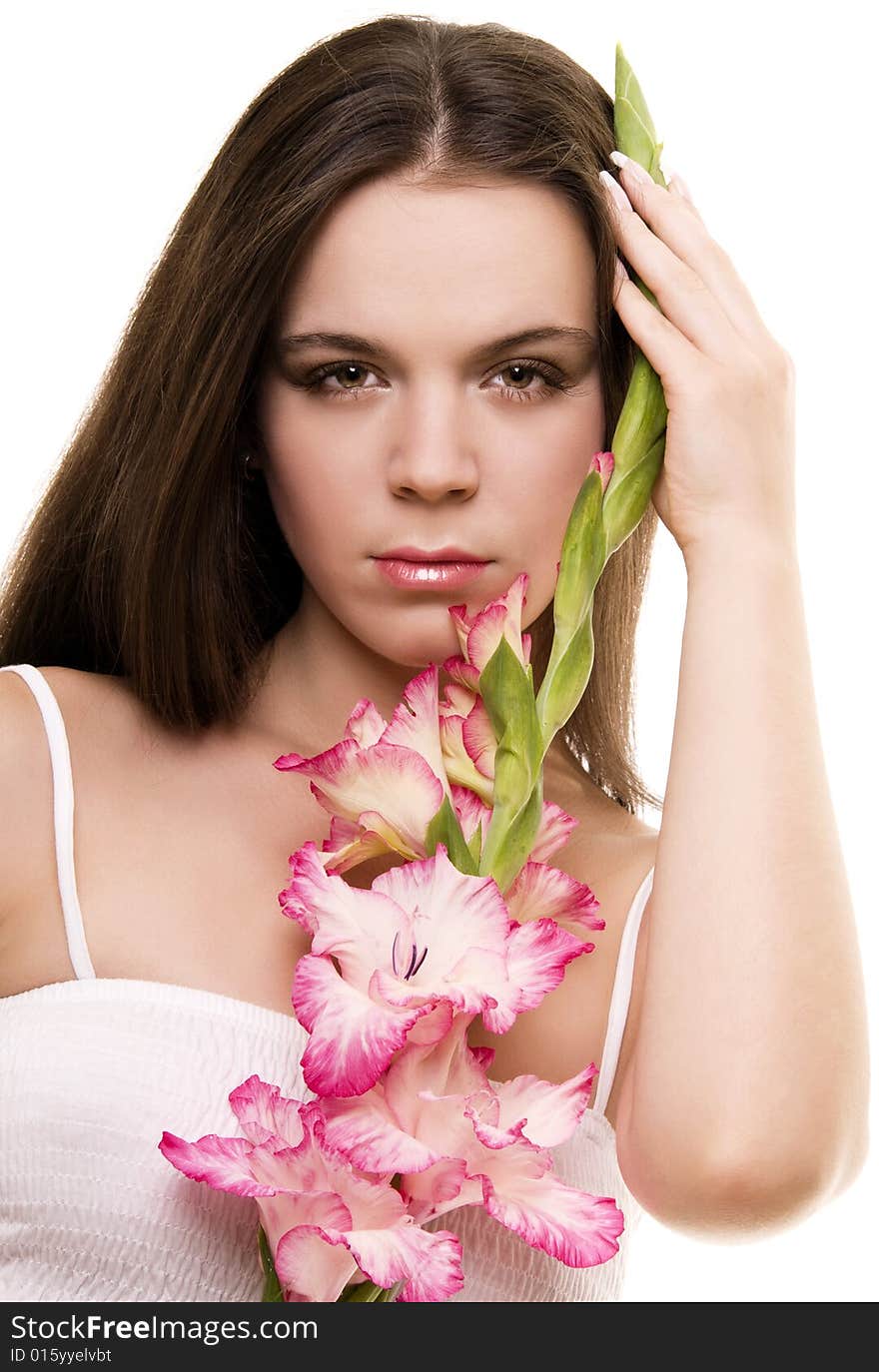 Woman with gladiolus