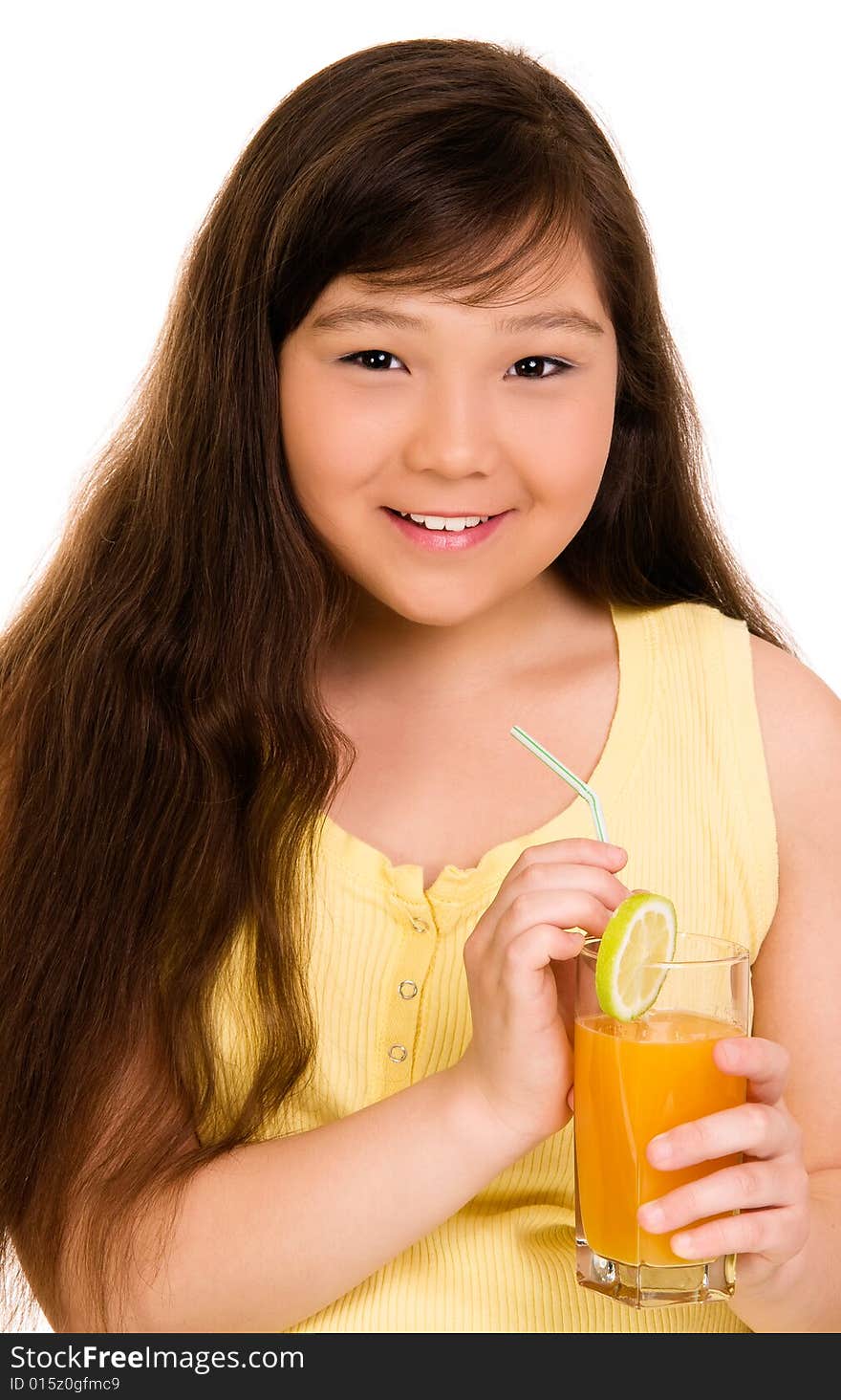 Girl with glass of juice. Girl with glass of juice