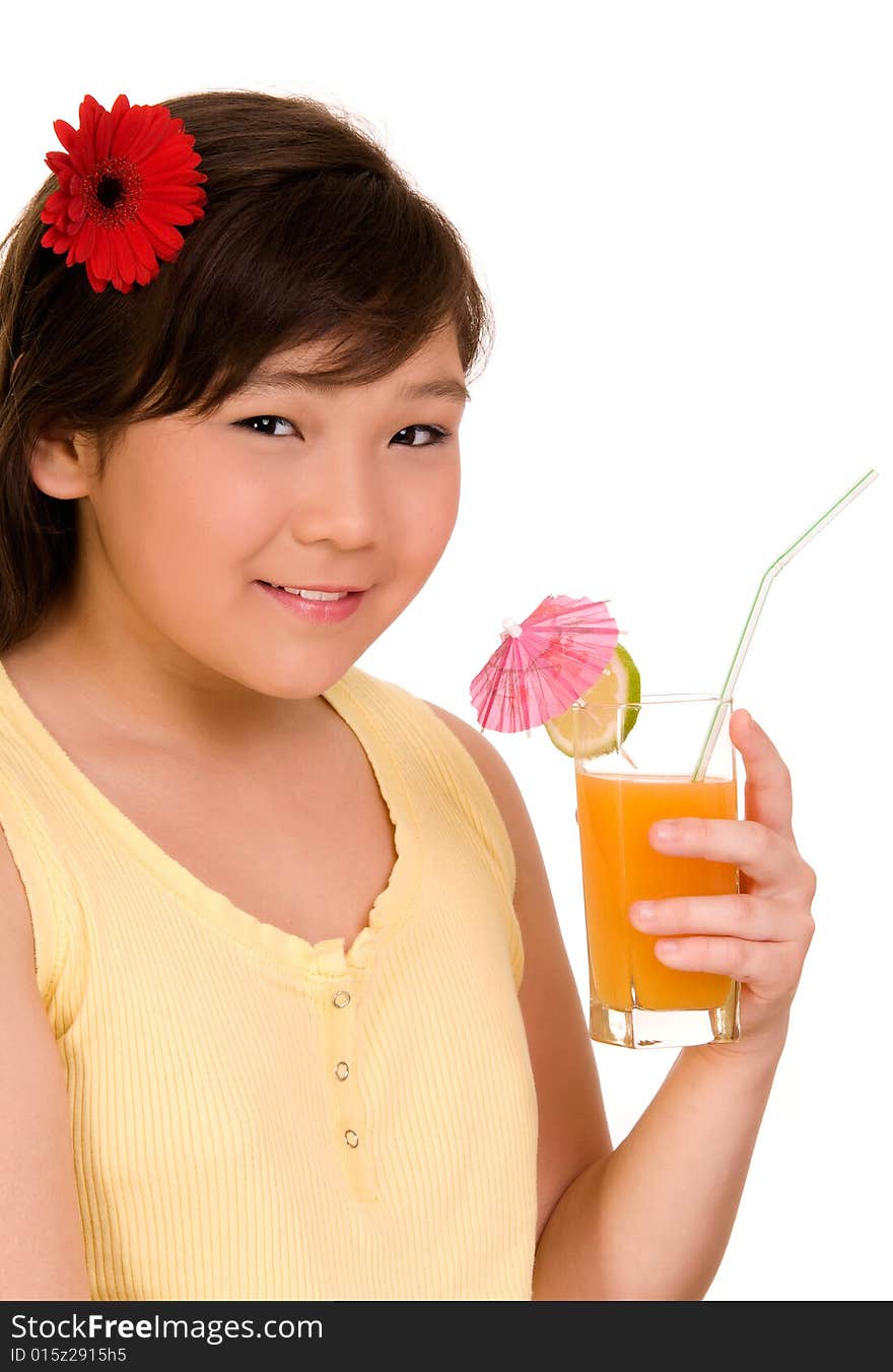 Girl with glass of juice. Girl with glass of juice