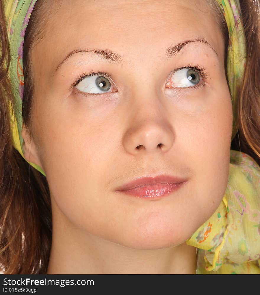 Portrait of Beautiful model with green scarf