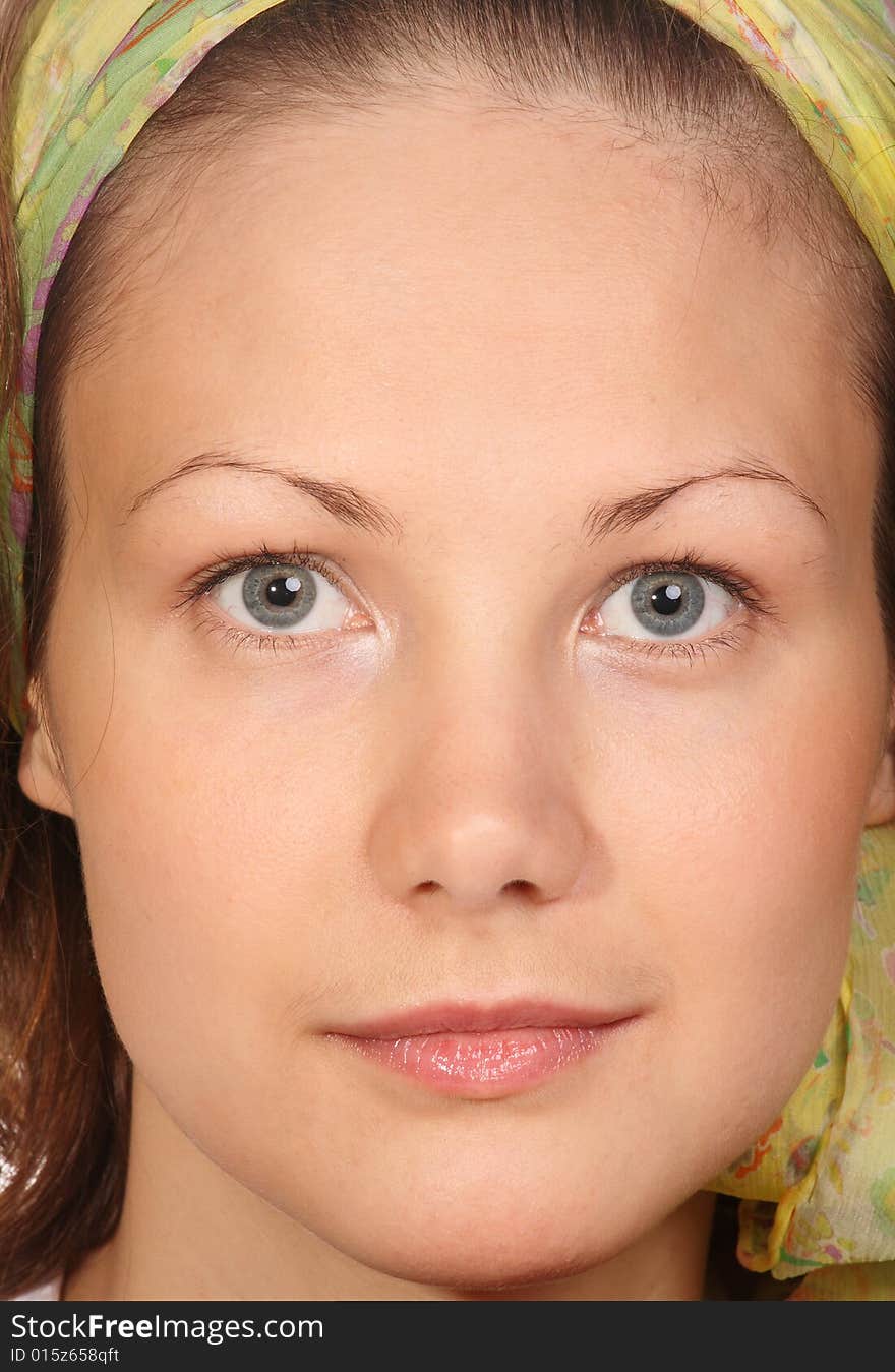 Portrait of Beautiful model with green scarf