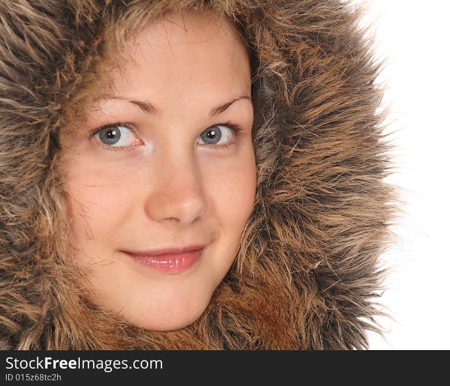 Beautiful Girl In Fur Hood