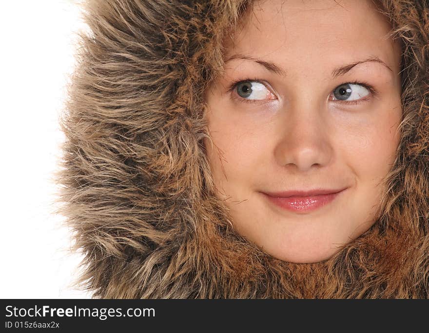 Beautiful girl in fur hood