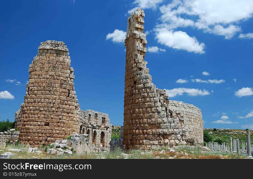 Archeological view of ancient site in Perge Turkey. Archeological view of ancient site in Perge Turkey