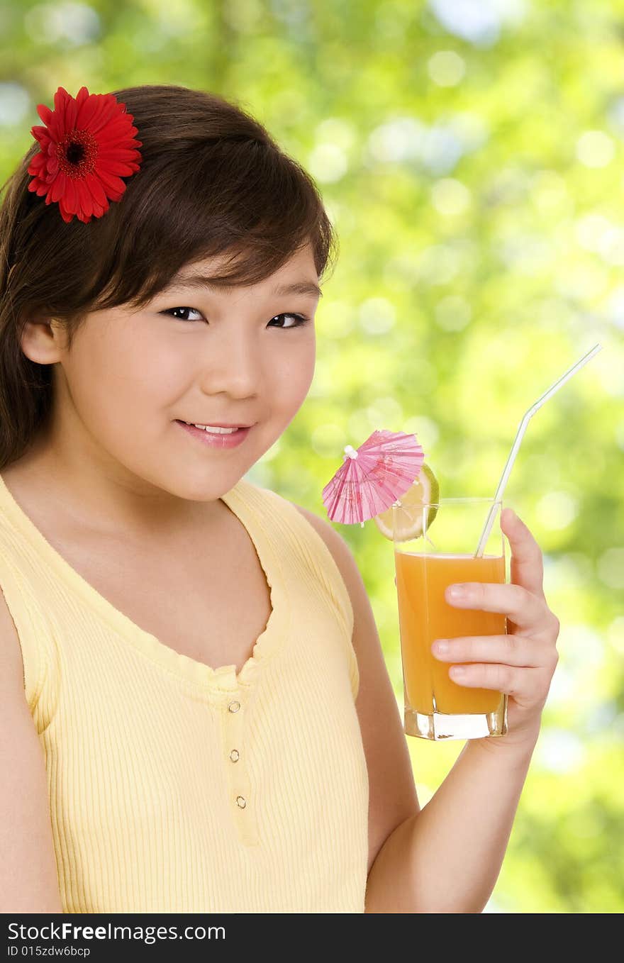 Girl with glass of juice. Girl with glass of juice