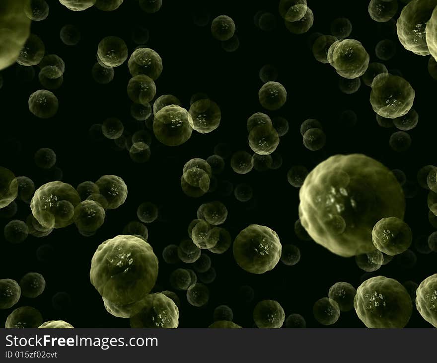 Lots of global fantasy green alien cells in black background