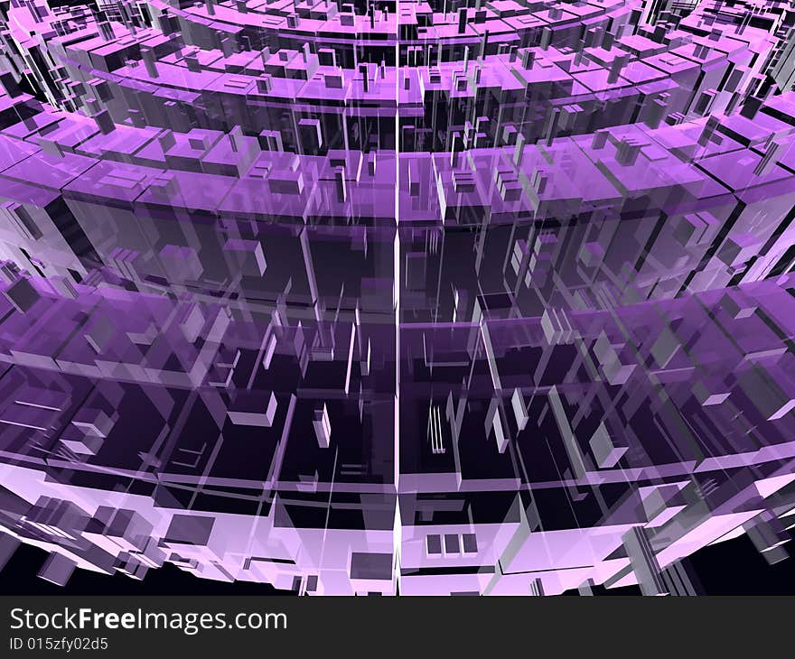 Violet and pink circular transparent constructions