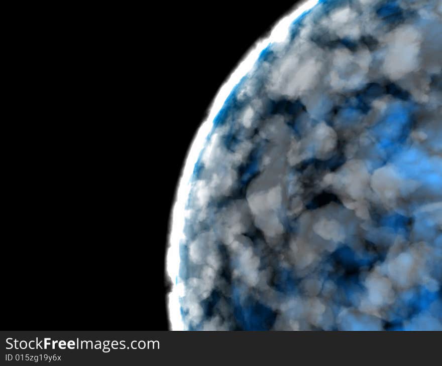 Lots of white and gray clouds in unknown blue planet surface. Lots of white and gray clouds in unknown blue planet surface