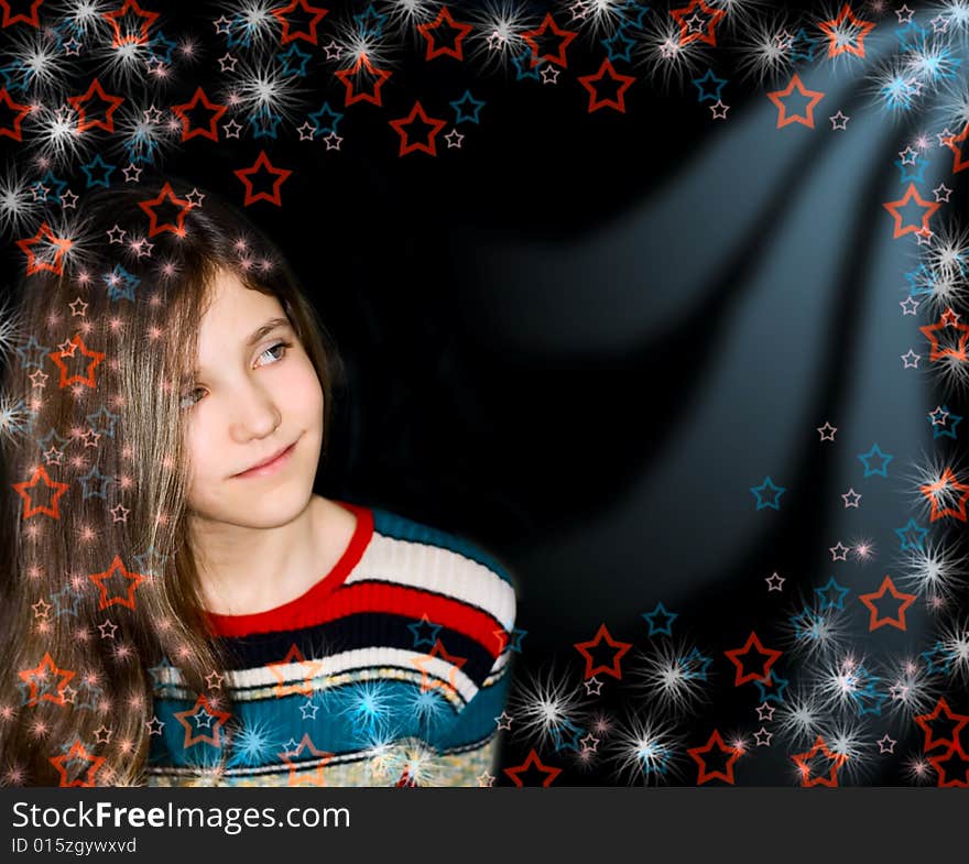 Background with portrait teen girl