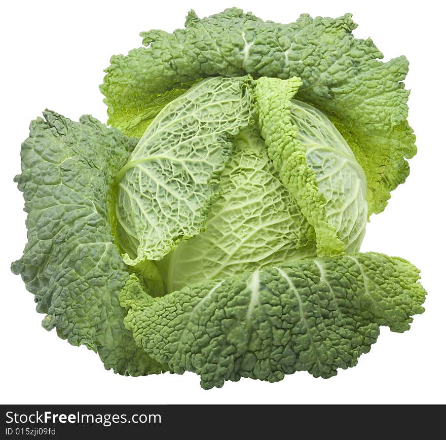 Nice fresh green cabbage isolated over white with clipping path