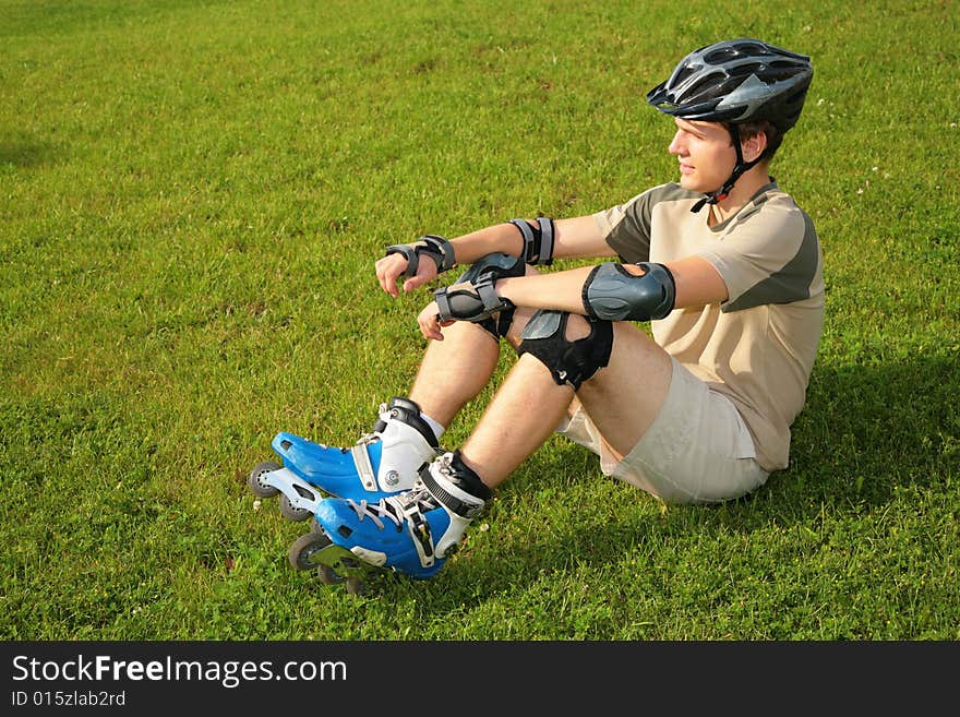 Roller sits on green grass. Roller sits on green grass