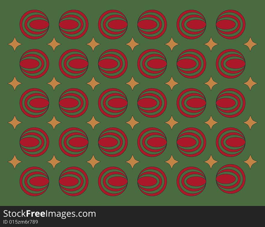 Decorative red oval designs and gold stars on a green background. Decorative red oval designs and gold stars on a green background.