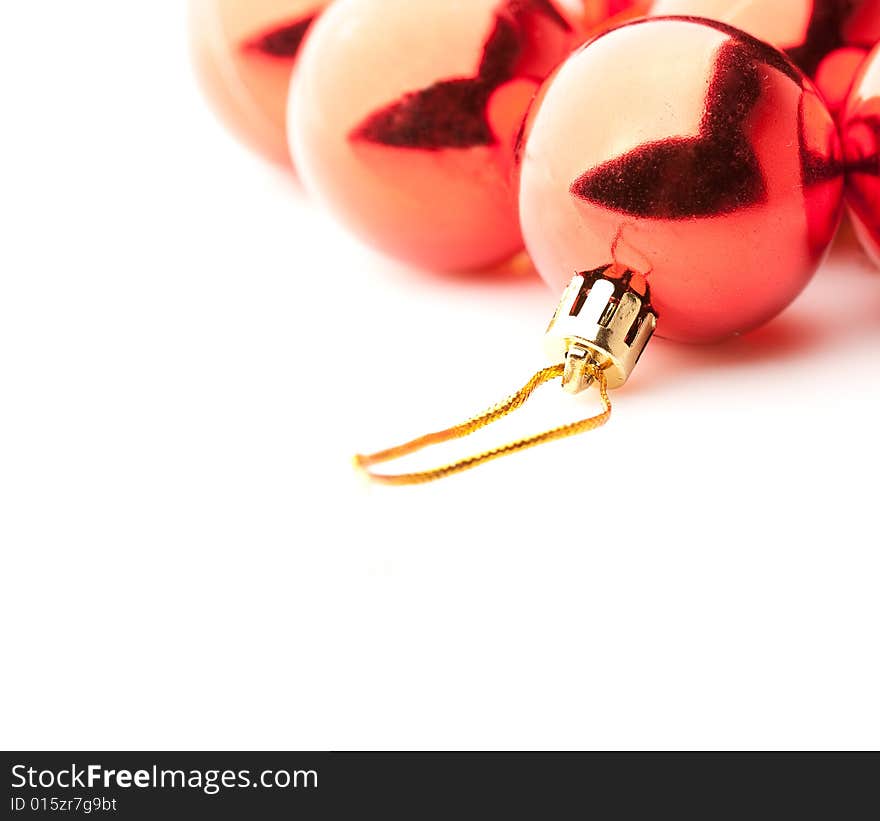 Red christmas balls on white