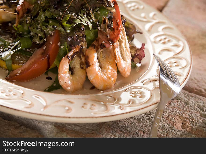 Shrimp, Prawn salad, with Olives and pepper.
Shallow depth of field, editorial look. Shrimp, Prawn salad, with Olives and pepper.
Shallow depth of field, editorial look