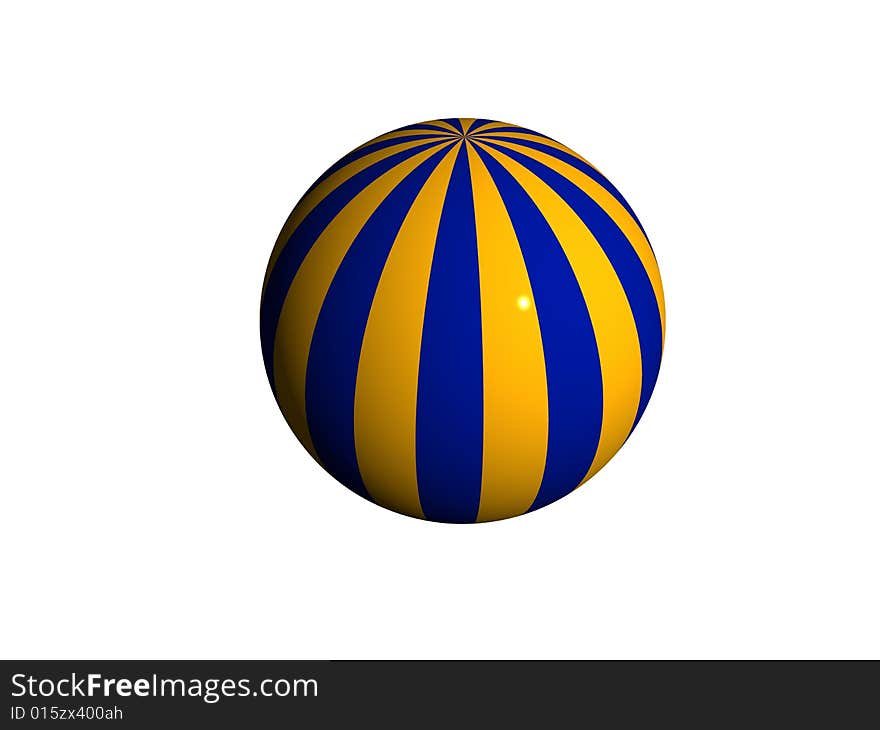 An image of a beach ball with blue and yellow stripes.