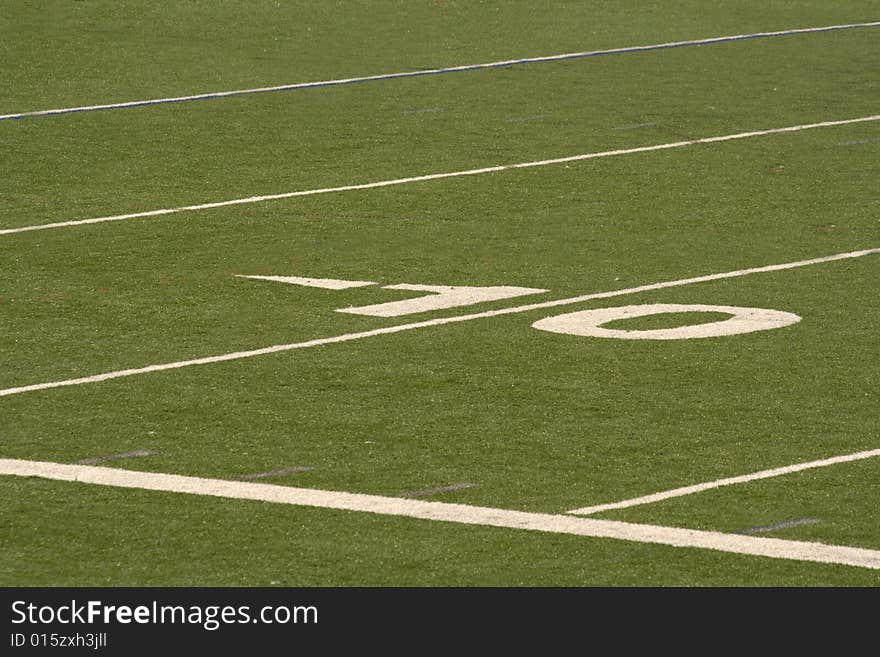 Ten yard line at turf football field