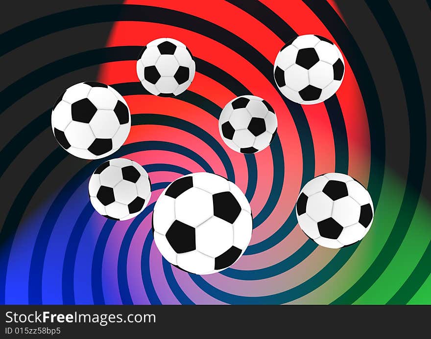 Soccer balls with retro multicolor background