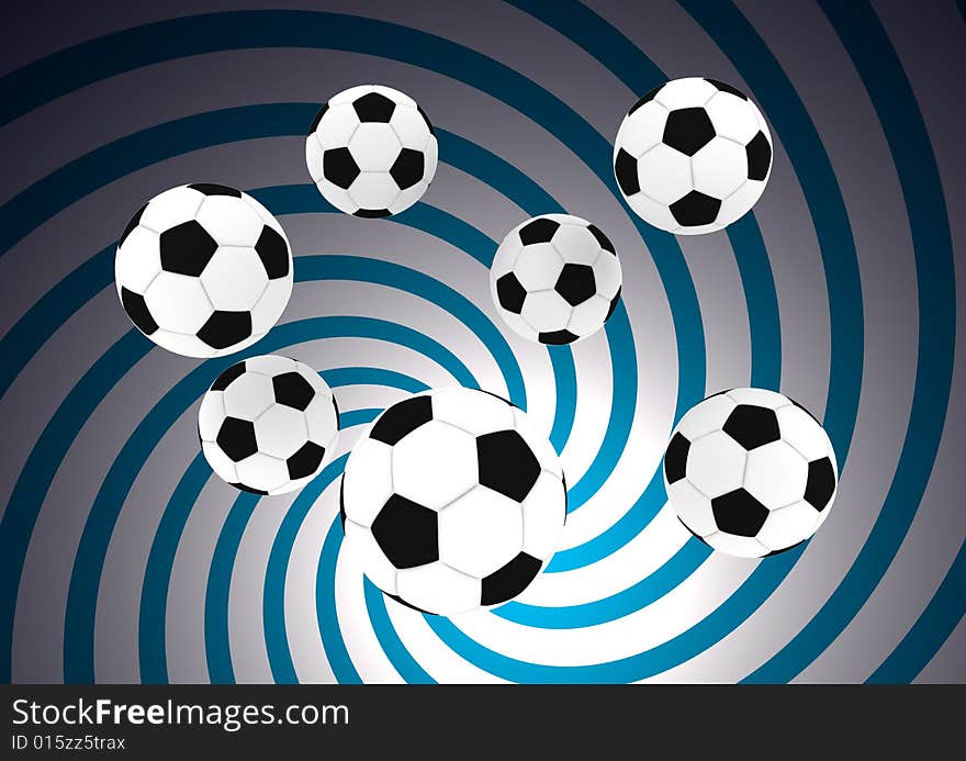 Soccer balls with retro twirl background