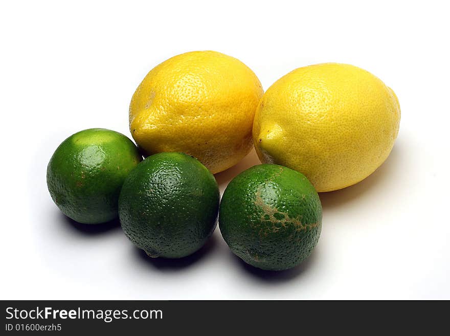 Limes and Lemons on White Background