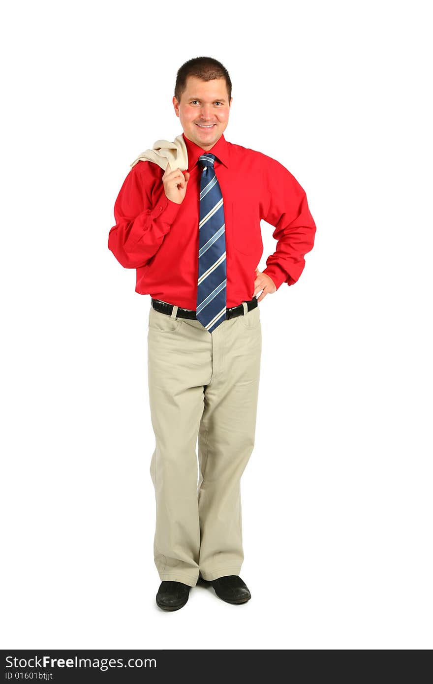 Businessman in red shirt on white