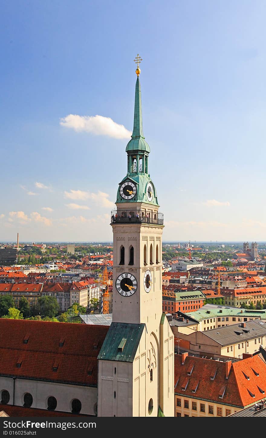 The aerial view of Munich city center from the tower of the City Hall