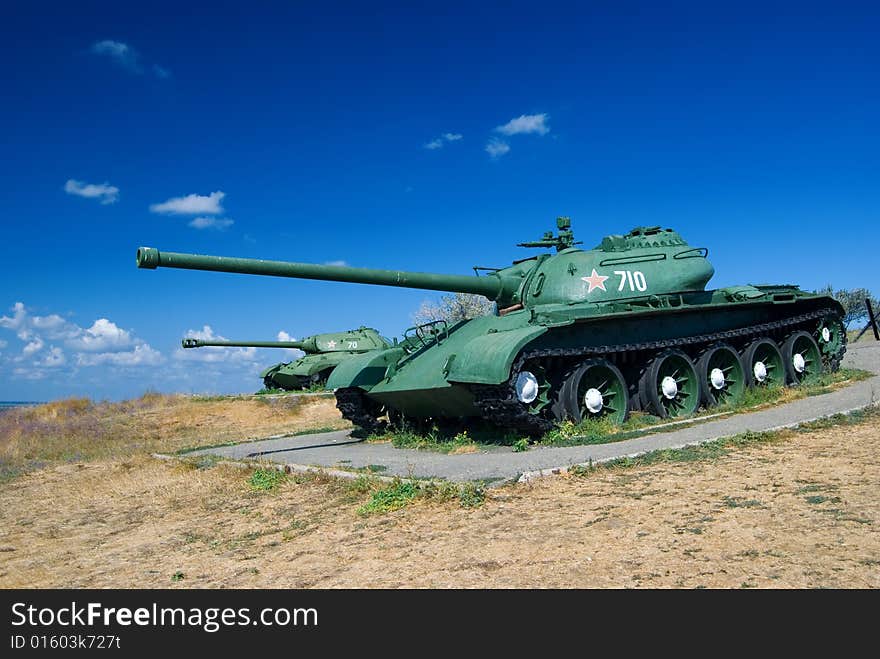 The Soviet tanks in attack. T54 (in front) and T34. The Soviet tanks in attack. T54 (in front) and T34