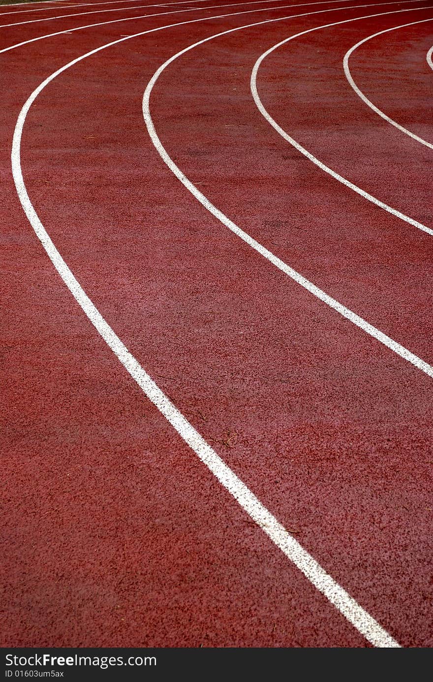 Lanes of a race track with a curve at the end. Lanes of a race track with a curve at the end