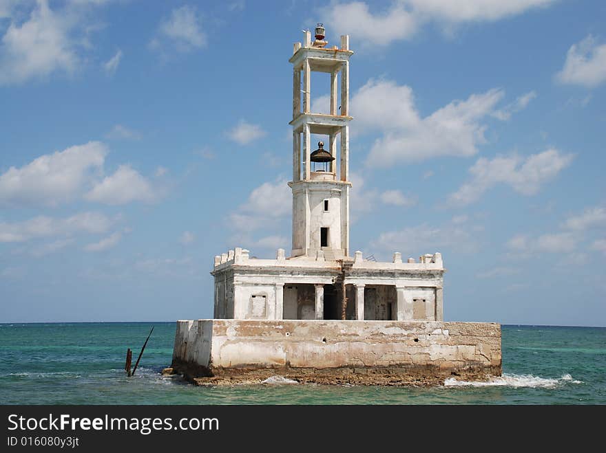 Light house in the sea. Light house in the sea