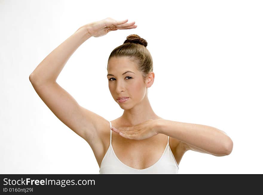 A dancing woman looking to camera