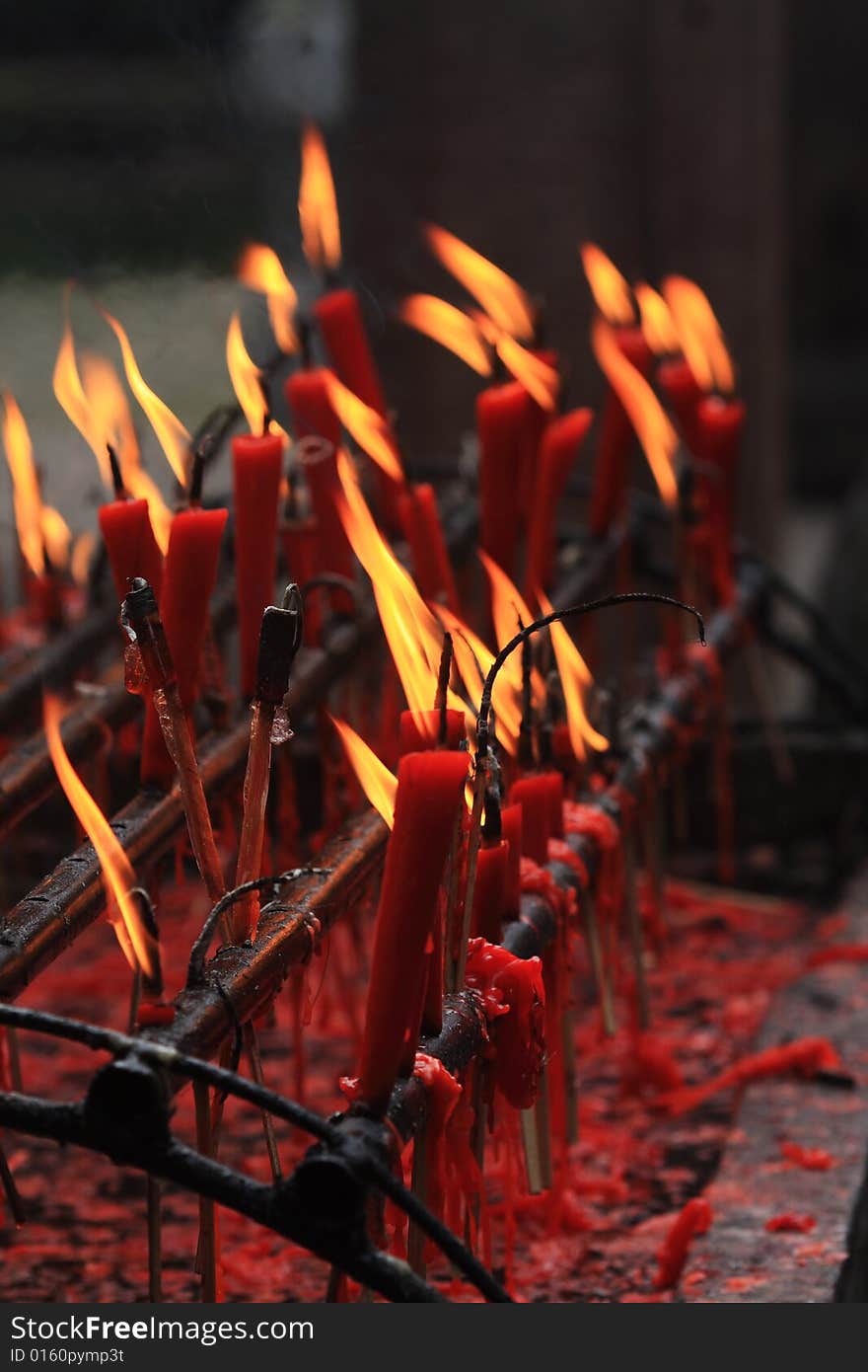 Candle in shuang-gui tang temple ，which is  an well-known Buddhist holy site, near the Three Gorges of the Yangtze River.It is  also a major tourist destination in chongqing city.