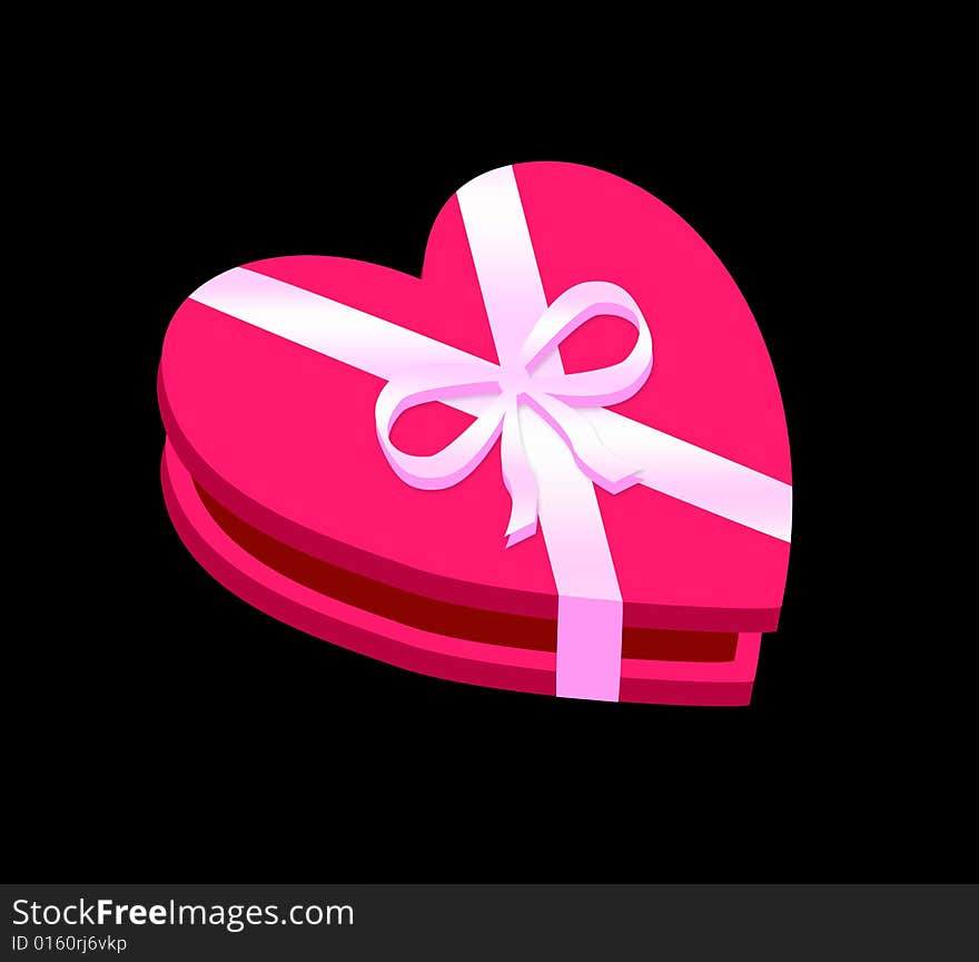 Heart shaped red box with ribbon on the black background. Heart shaped red box with ribbon on the black background