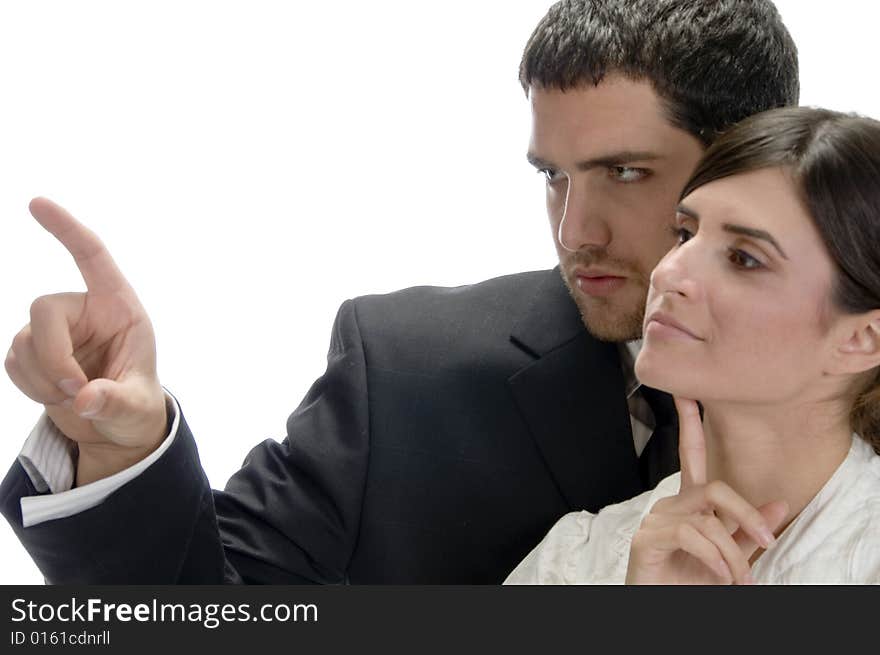 Portrait of business couple on an isolated white background