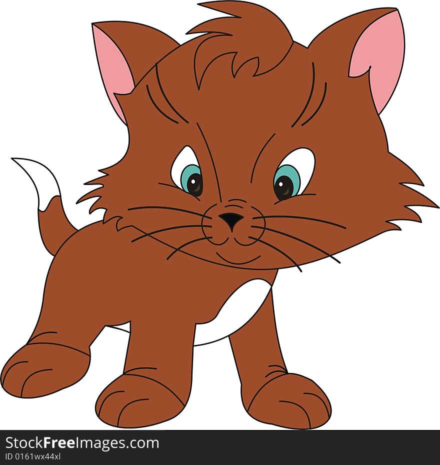 Illustration, a brown kitten on a white background. Illustration, a brown kitten on a white background