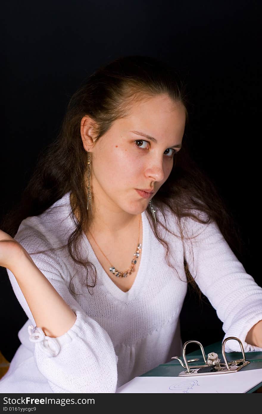 Female's portrait with letter. Female's portrait with letter