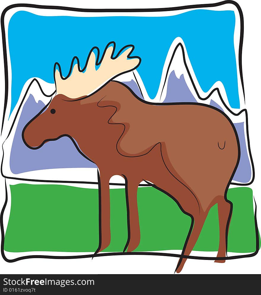 A single moose standing in a mountainous landscape. A single moose standing in a mountainous landscape