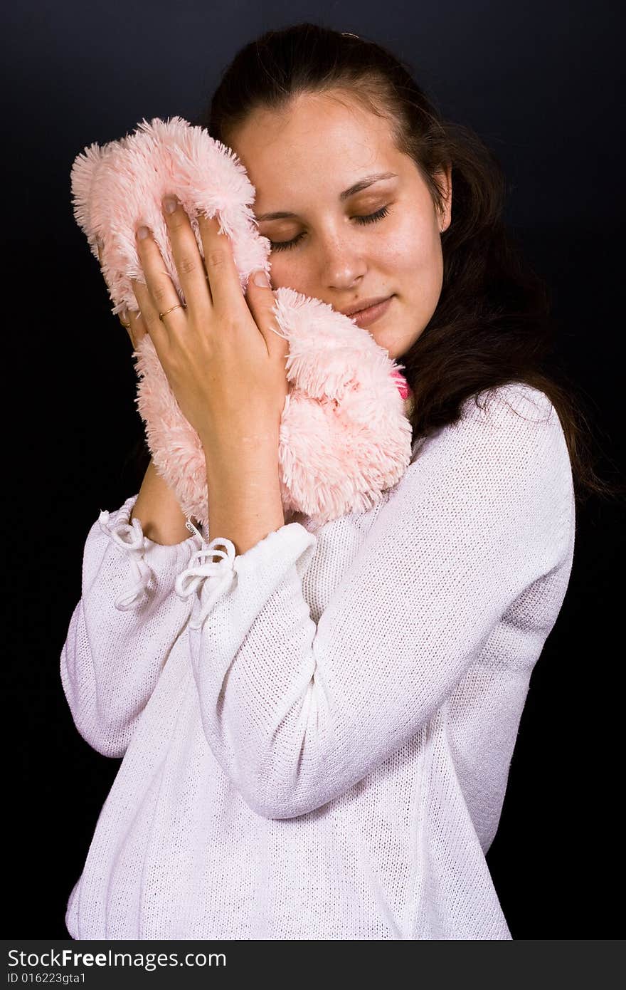 Female with plush bear