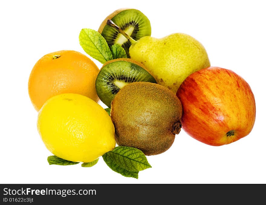 Fresh fruits isolated on white background