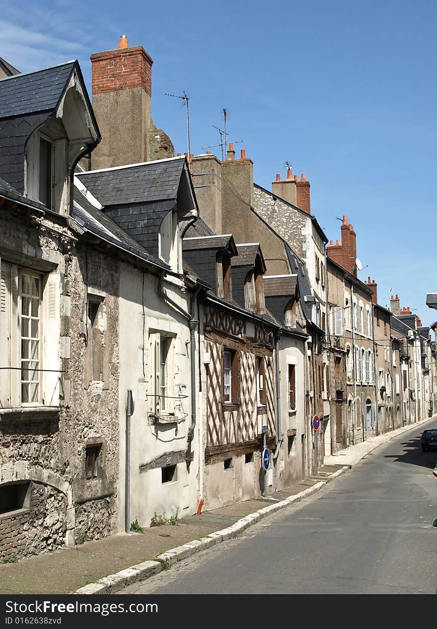 Old medieval street in the French small town