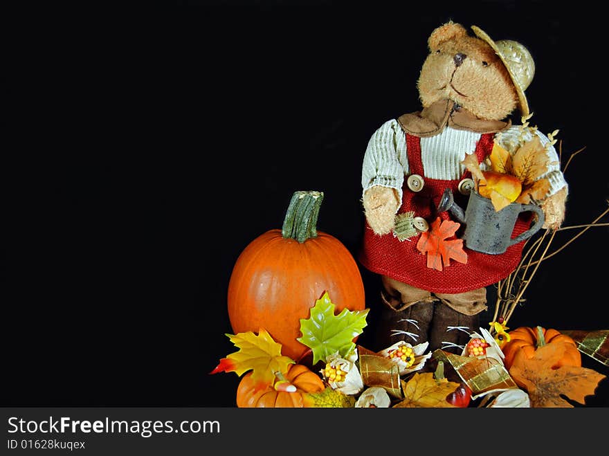 Teddy bear in an autumn scene. Teddy bear in an autumn scene.