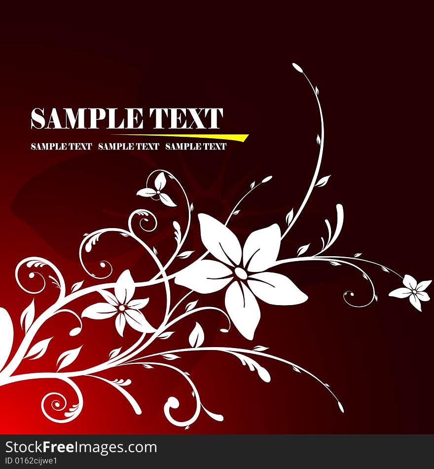 Illustration, red vector floral frame