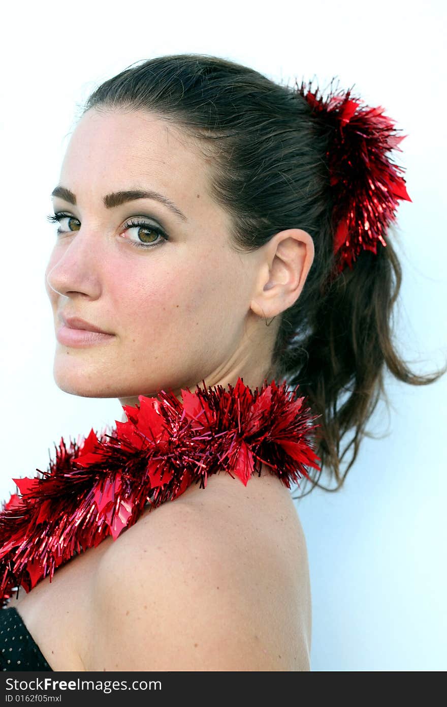 Beautiful woman wearing a festive Christmas outfit. Beautiful woman wearing a festive Christmas outfit.