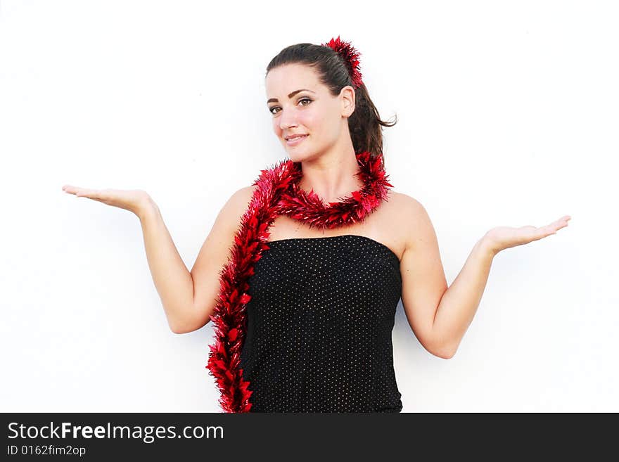 Beautiful woman wearing a festive Christmas outfit. Beautiful woman wearing a festive Christmas outfit.