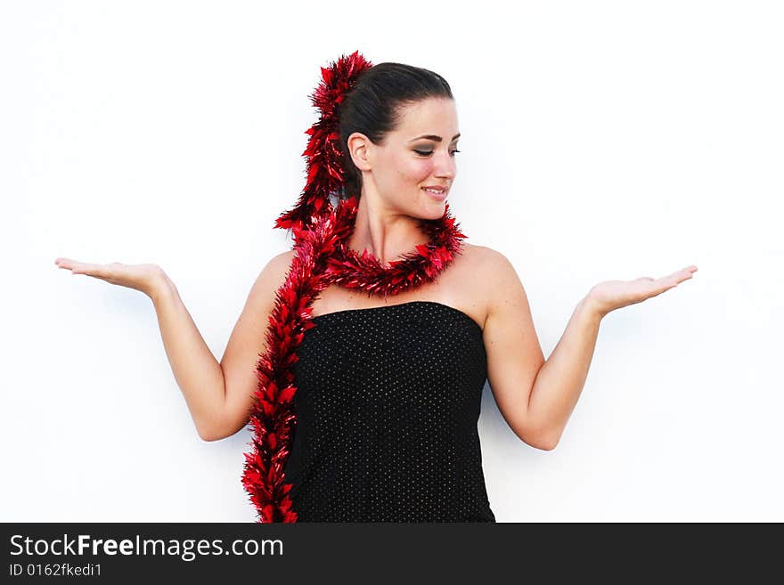 Beautiful woman wearing a festive Christmas outfit. Beautiful woman wearing a festive Christmas outfit.