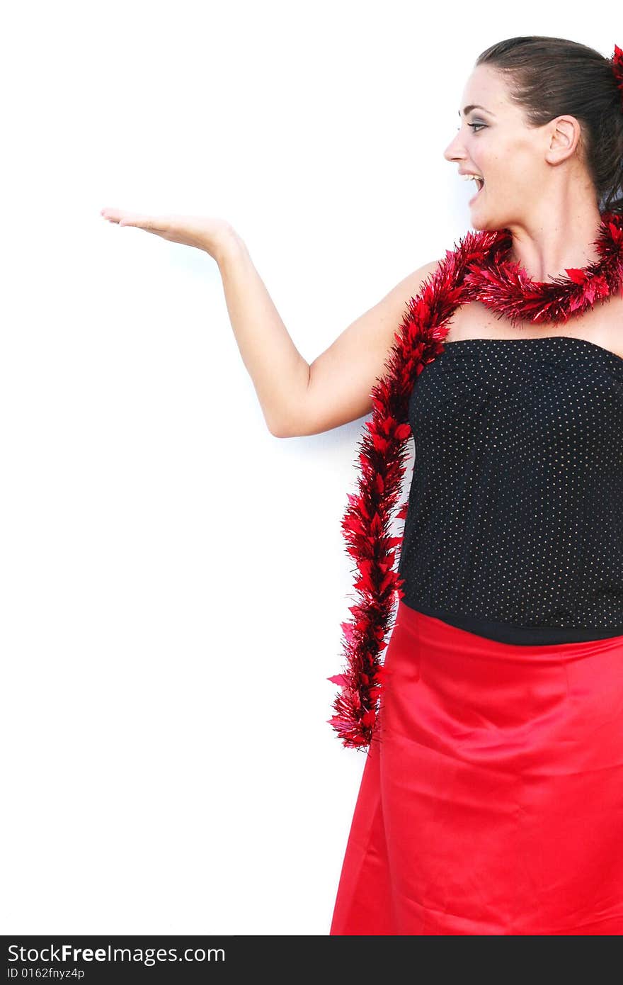 Beautiful woman wearing a festive Christmas outfit. Beautiful woman wearing a festive Christmas outfit.