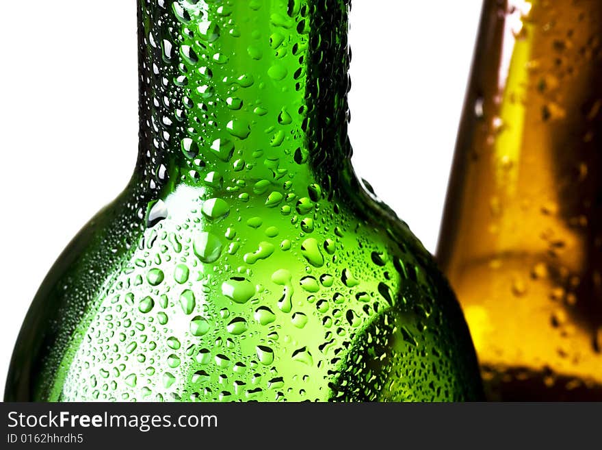 Green bottle on white background. Green bottle on white background