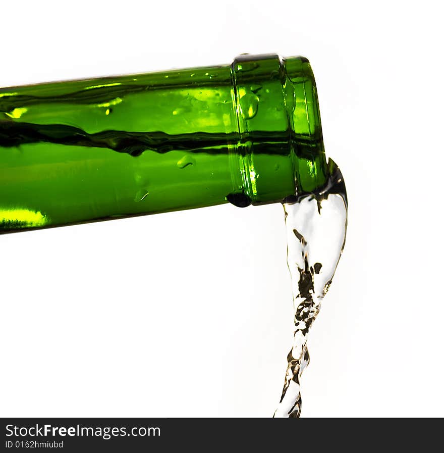 Green bottle on white background