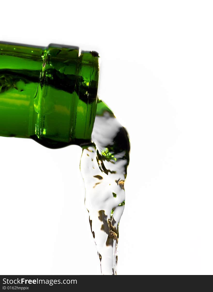 Green bottle on white background. Green bottle on white background