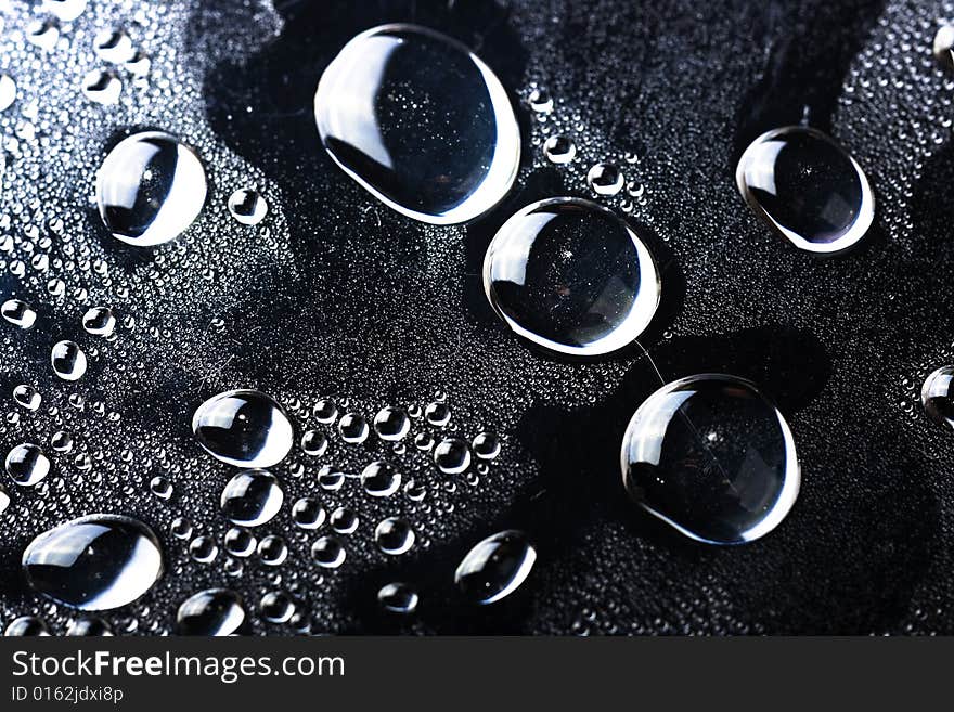 Some water drops on black background